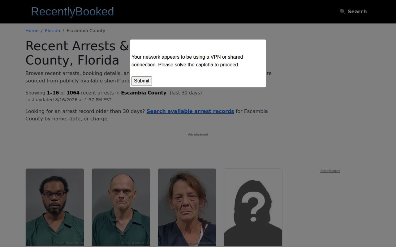 Unofficial Recently Booked Escambia County booking page