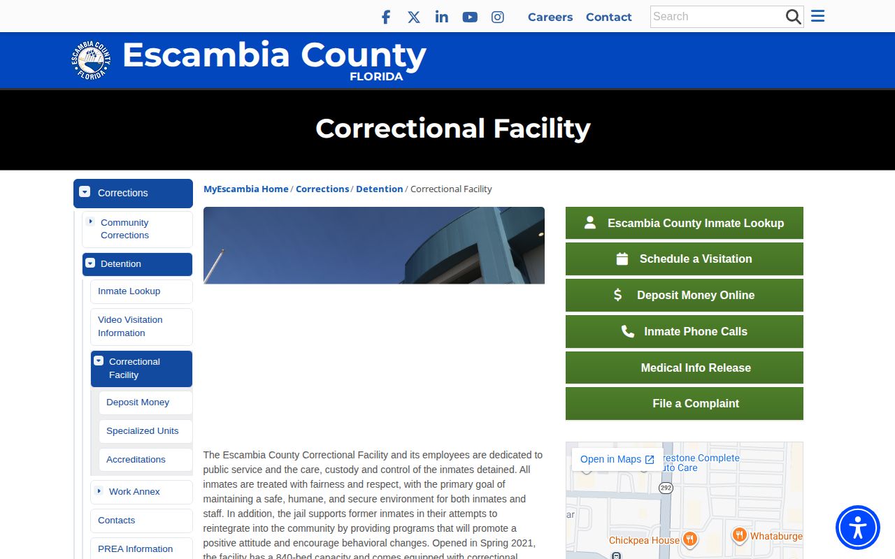 Escambia County Correctional Facility booking and custody information