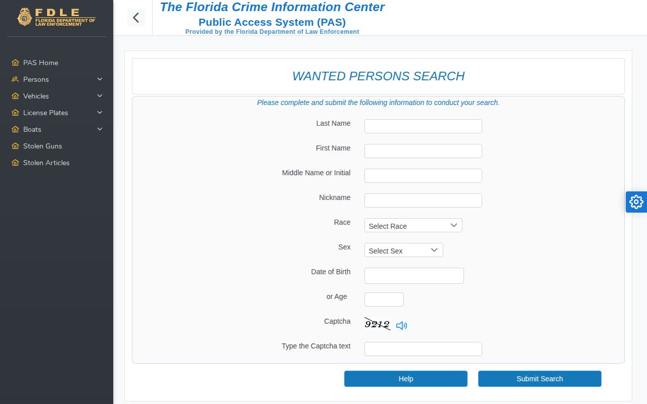FDLE Wanted Persons search for Escambia County warrant leads